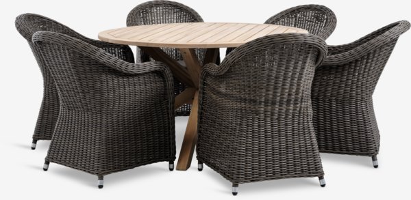HESTRA Ø126 τραπέζι σκληρό ξύλο + 4 GAMMELBY καρέκλες γκρι