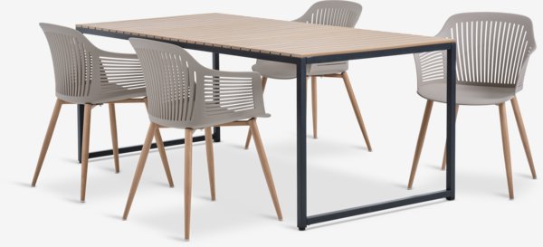 DAGSVAD L190 tafel naturel + 4 VANTORE stoelen zand