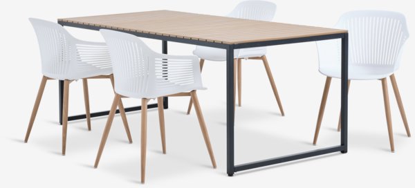 DAGSVAD D190 stůl přírodní + 4 VANTORE židle bílá