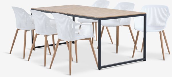 Table DAGSVAD L190 naturel + 4 chaises VANTORE blanc