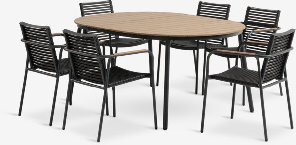TAGEHOLM L118/168 bord natur + 4 NABE stol svart