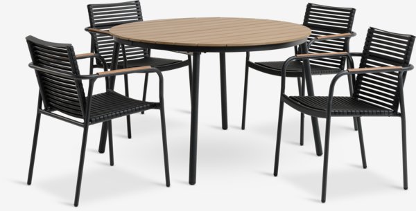 TAGEHOLM H118/168 asztal natúr + 4 NABE szék fekete
