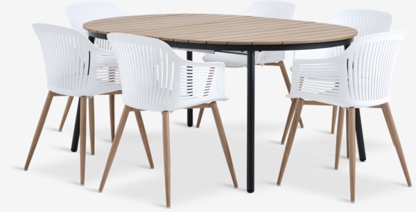 TAGEHOLM L118/168 table natural + 4 VANTORE chair white