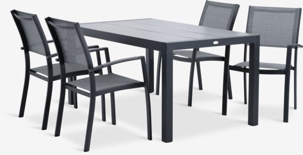 HAGEN L160 bord + 4 STRANDBY stol grå