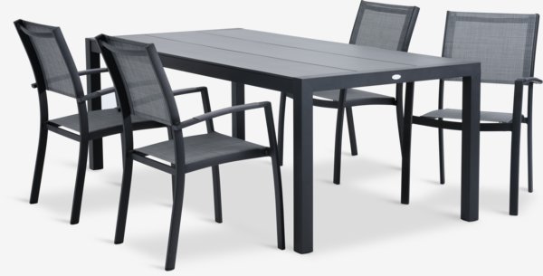 Mesa HAGEN L214 + 4 sillas STRANDBY gris