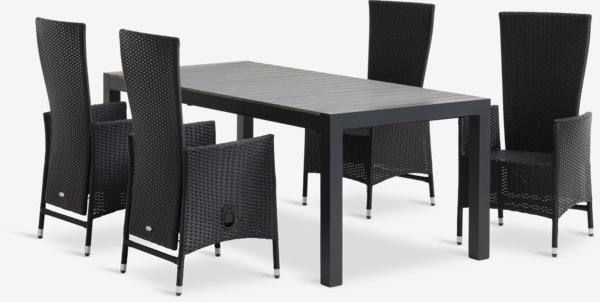 HOBURGEN L205/275 bord grå + 4 SKIVE stol svart