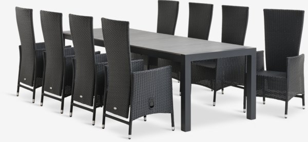 HOBURGEN L205/275 bord grå + 4 SKIVE stol svart