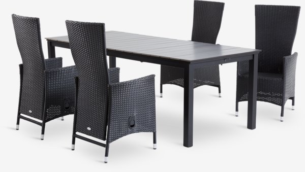 MOSS L214/315 tafel grijs + 4 SKIVE stoelen zwart