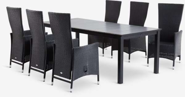 MOSS D214/315 stôl sivá + 4 SKIVE kreslo čierna