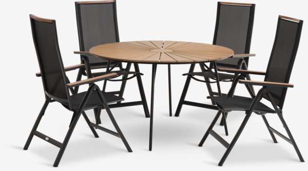 RANGSTRUP Ø130 tafel naturel/zwart + 4 BREDSTEN stoel