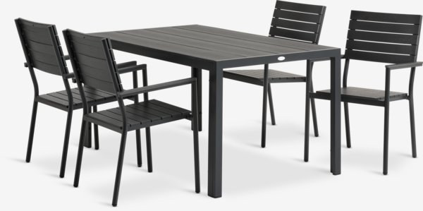 MADERUP P150 pöytä + 4 PADHOLM tuoli musta