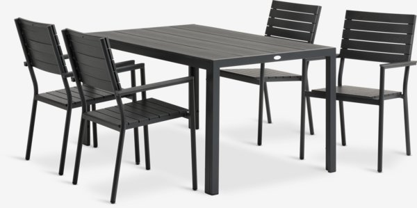 Mesa MADERUP L150 + 4 sillas PADHOLM negro