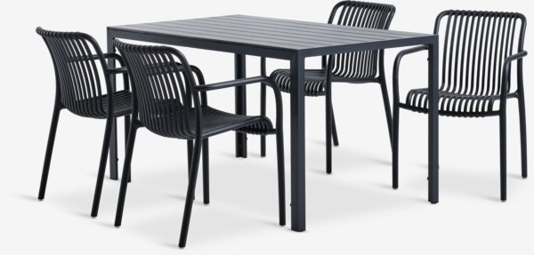 JERSORE L140 bord svart + 4 NABBEN stol svart