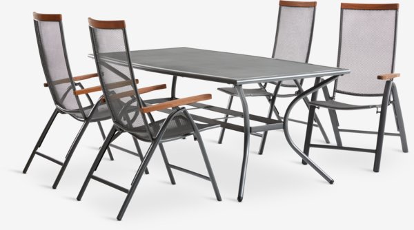 LARVIK D150 stôl + 4 LARVIK polohovacie kreslo sivá