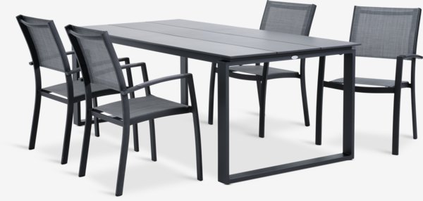 KOPERVIK L215 tafel + 4 STRANDBY stoel grijs