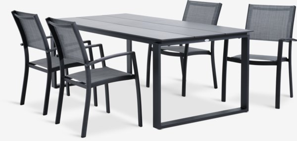 Mesa KOPERVIK L215 + 4 sillas STRANDBY gris