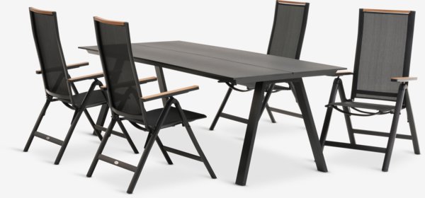 FAUSING L220 tafel + 4 BREDSTEN stoel zwart