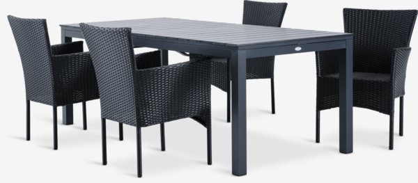 Table VATTRUP L206/321 + 4 chaises AIDT empilable noir