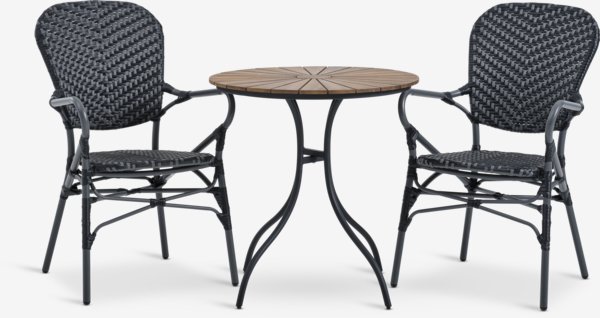 BASTRUP D65 table hardwood/black + 2 SAKSBORG chair