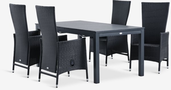 VATTRUP L172/276 Tisch + 4 SKIVE Stühle schwarz