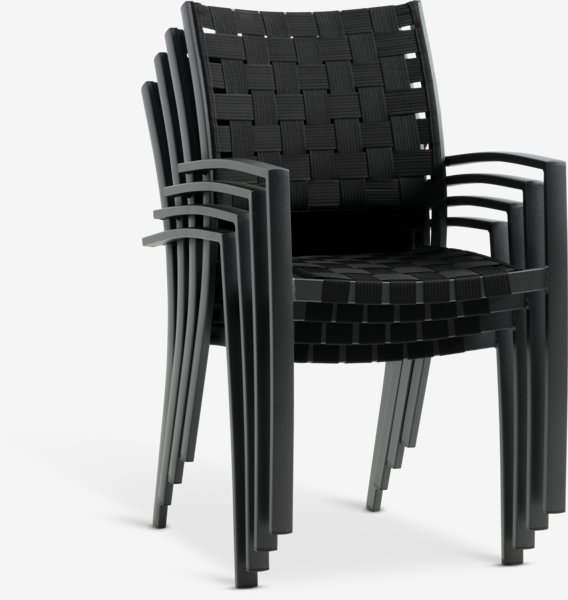 Mesa VAMDRUP Ø120 gris + 4 sillas JEKSEN negro