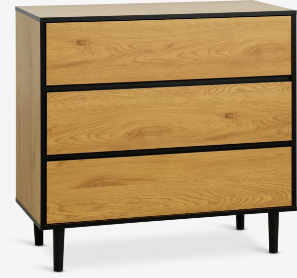 3 drawer chest ODENSE oak colour/black