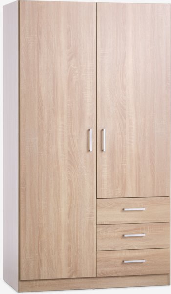 Armoire FANDRUP 97x176 2 portes 3 tiroirs coloris chêne c.