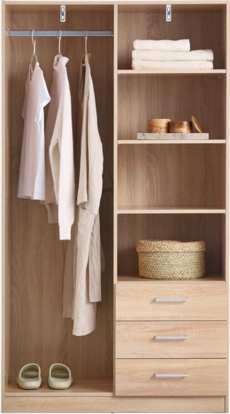 Wardrobe FANDRUP 97x176 2 doors 3 draw light oak colour