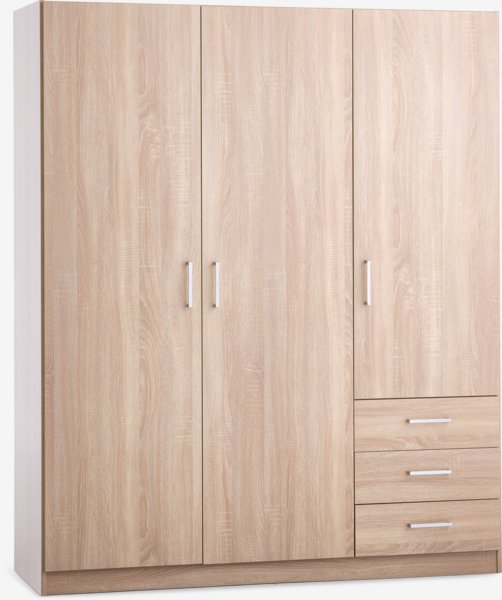 Armoire FANDRUP 145x176 3 portes 3 tiroirs coloris chêne c.