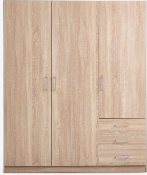 Wardrobe FANDRUP 145x176 3 doors 3-draw light oak colour