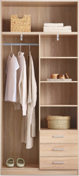 Wardrobe FANDRUP 97x176 2 doors 3 draw light oak colour