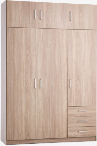 Armoire FANDRUP 145x176 3 portes 3 tiroirs coloris chêne c.