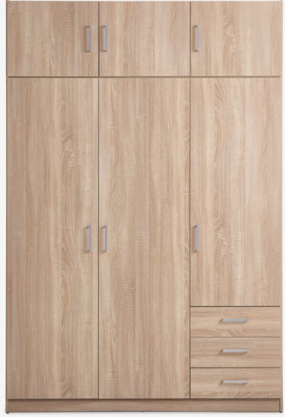 Wardrobe FANDRUP 145x176 3 doors 3-draw light oak colour