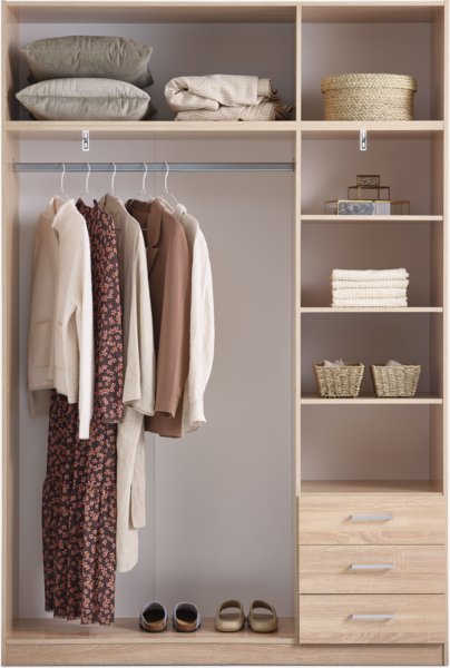 Wardrobe FANDRUP 145x176 3 doors 3-draw light oak colour