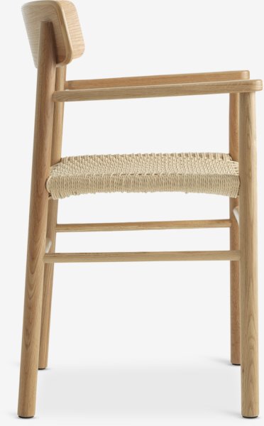 Sedia ISLEV con braccioli intreccio/rovere
