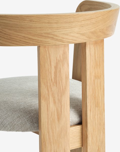 HARESKOV Ø130 tafel eiken + 4 BOVRUP stoelen eiken/beige