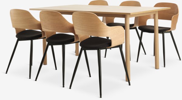 ALSTED L160 table chêne + 4 HVIDOVRE chaises chêne/noir