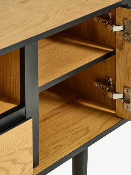 TV meubel ODENSE 2 Deuren 1 Lade Warm Eiken Kleur zwart JYSK