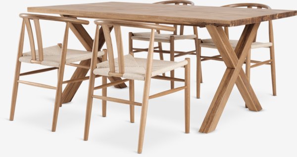 GRIBSKOV L180 table chêne + 4 GUDERUP chaises chêne/naturel