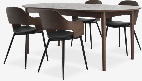 MARSTRAND L200 tafel donker eiken + 4 HVIDOVRE donker eiken