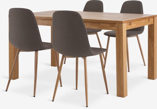 HAGE L150 table chêne + 4 BISTRUP chaises olive/chêne