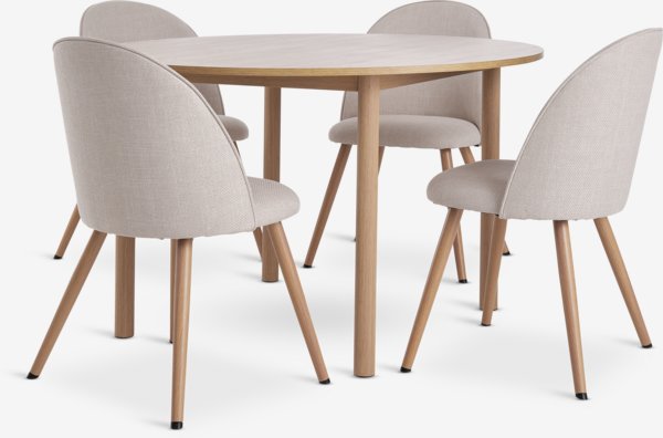 ALSTED D120 table oak + 4 THORUP chairs beige/oak