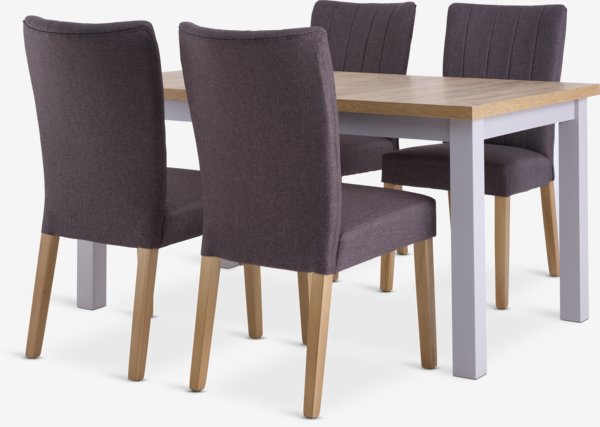 MARKSKEL L150/193 table l.grey + 4 NORDRUP chairs grey