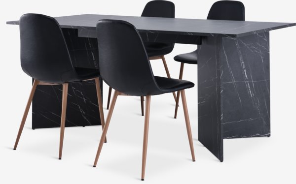 KRONDAL L180 table marble + 4 JONSTRUP chairs black/oak