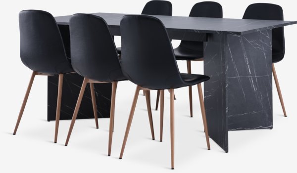 KRONDAL L180 table marble + 4 JONSTRUP chairs black/oak