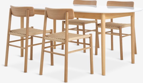 MARSTRAND L200/280 table white + 4 ISLEV chairs oak