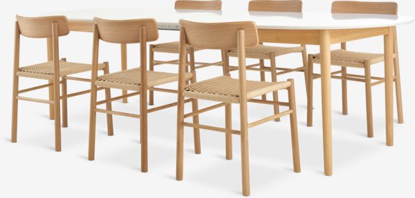 MARSTRAND L200/280 table white + 4 ISLEV chairs oak