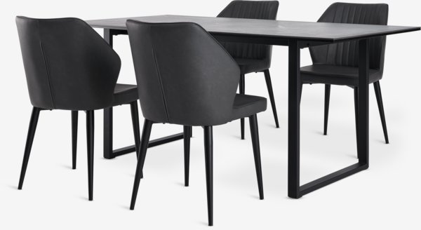 MOSELUND L180 table céramique + 4 LUNDERSKOV chaises noir