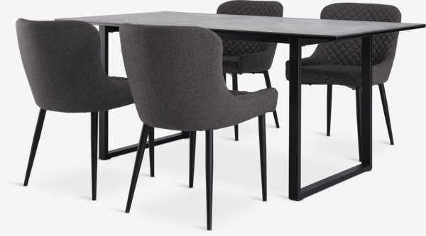 MOSELUND L180 table céramique + 4 PEBRINGE chaises gris/noir