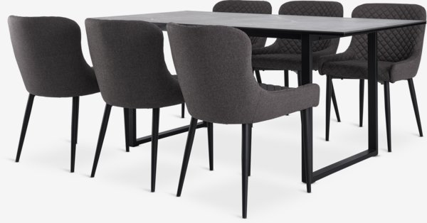 MOSELUND L180 bord keramik + 4 PEBRINGE stol grå/svart